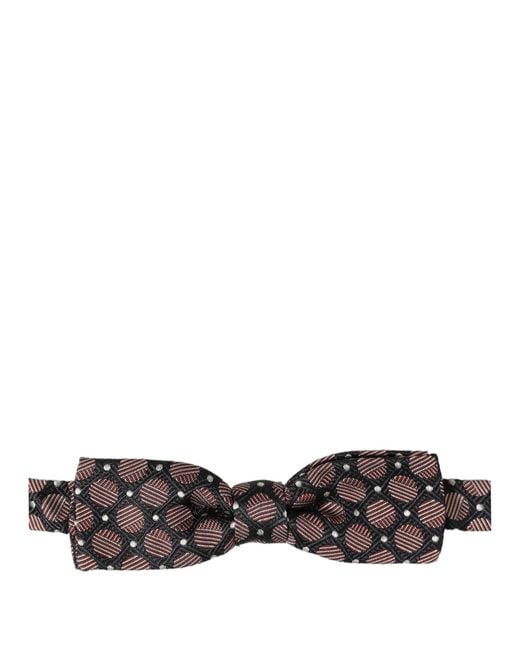 Dolce & Gabbana Brown Multicolor Geometric Silk Adjustable Neck Papillon Bow Tie for men
