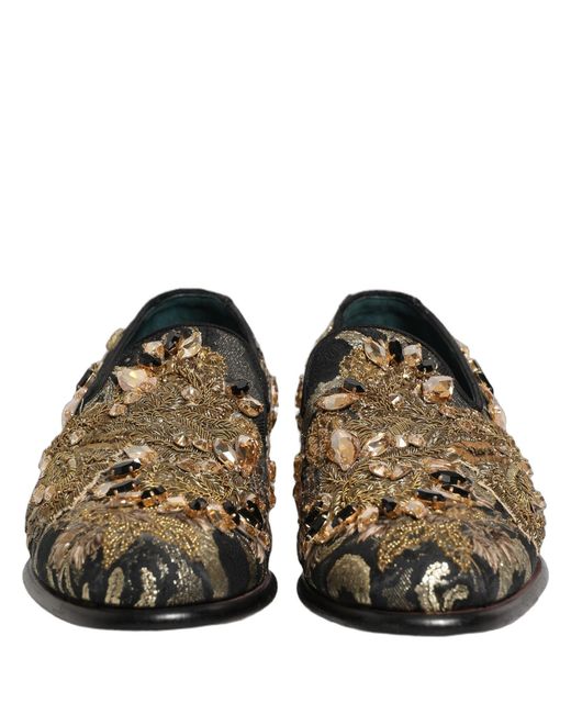 Dolce & Gabbana Gray Black Velvet Embellished Dress Loafers Shoes for men