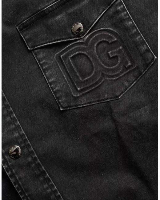 Dolce & Gabbana Black Cotton Long Sleeve Denim Casual Shirt