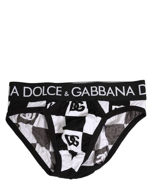 Dolce & Gabbana Black Logo Checkered Midi Brief Underwear Cotton Elastane Clothing for men