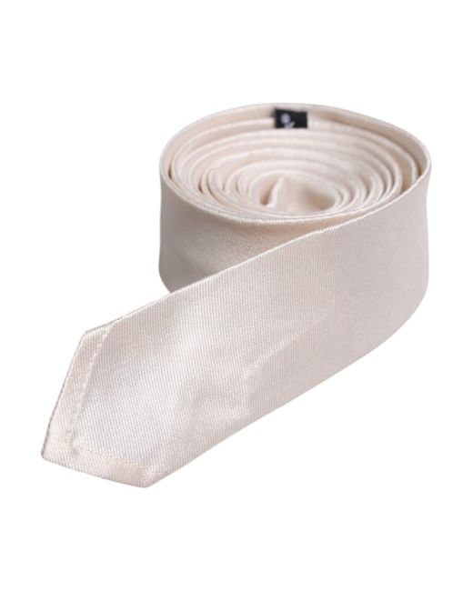 Dolce & Gabbana White Solid Silk Adjustable Neckmen's Tie for men