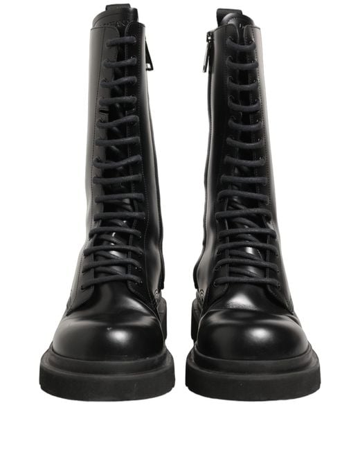 Dolce & Gabbana Black Leather Lace Up Men Combat Boots Shoes for men