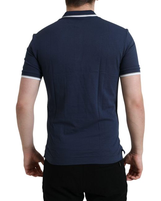 Dolce & Gabbana Blue Elegant Crown Embroidered Polo T-Shirt for men