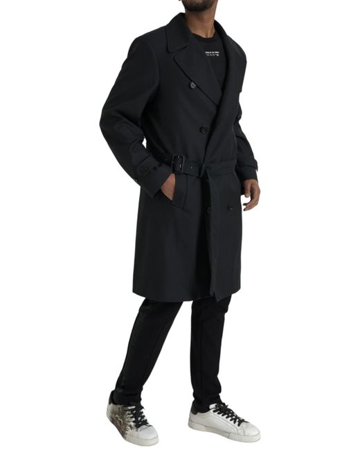 Dolce & Gabbana Black Double Breasted Trench Coat Jacket for men