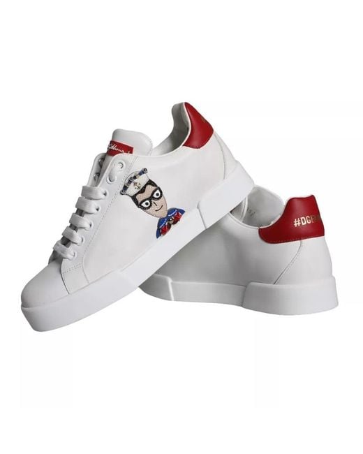 Dolce & Gabbana Gray Patch Calfskin Nappa Portofino Sneakers Shoes