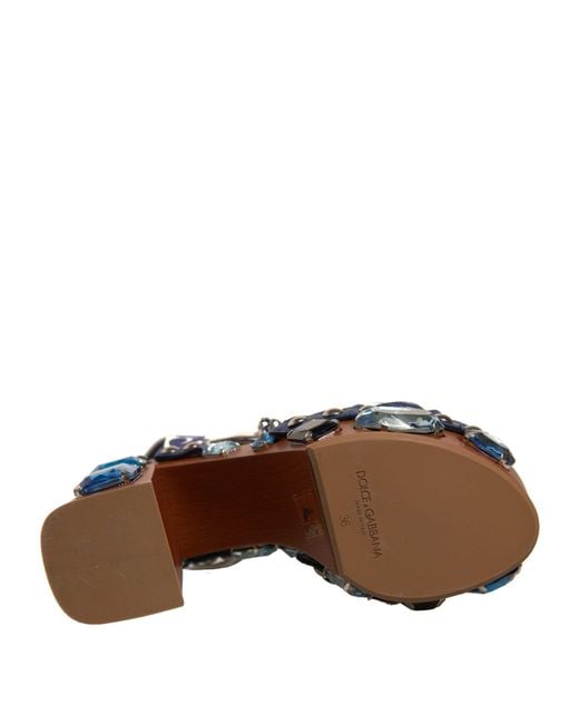 Dolce & Gabbana Blue Multicolor Majolica Embellished Wedge Sandals Shoes