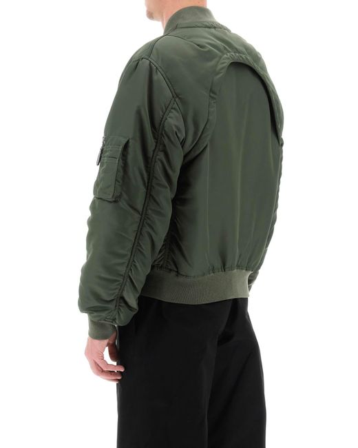 Alexander McQueen Green Convertible Bomber Jacket In Nylon Satin for men