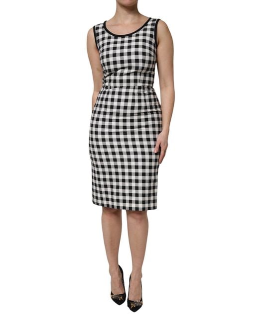 Dolce & Gabbana White Black Checkered Sleeveless Sheath Dress for men