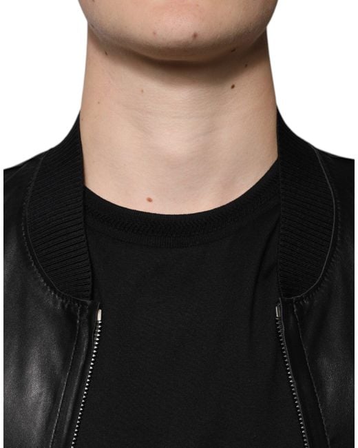 Dolce & Gabbana Black Lambskin Full Zip Biker Blouson Jacket for men