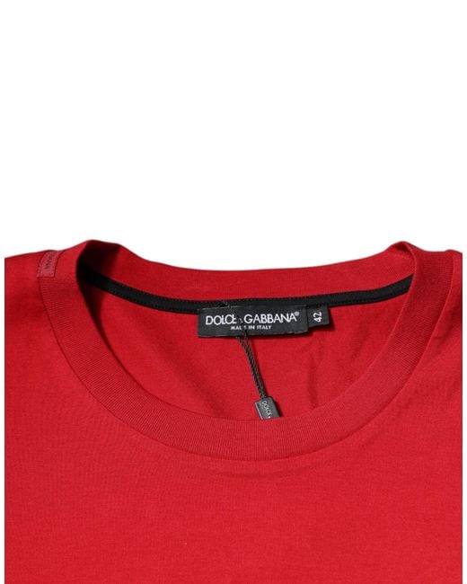 Dolce & Gabbana Red Logo Print Cotton Crew Neck T-Shirt for men
