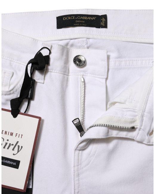 Dolce & Gabbana Gray White Floral Embroidery Girly Denim Jeans for men