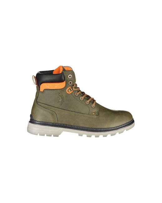 U.S. POLO ASSN. Green Elegant Lace-Up High Boots With Contrast Details for men
