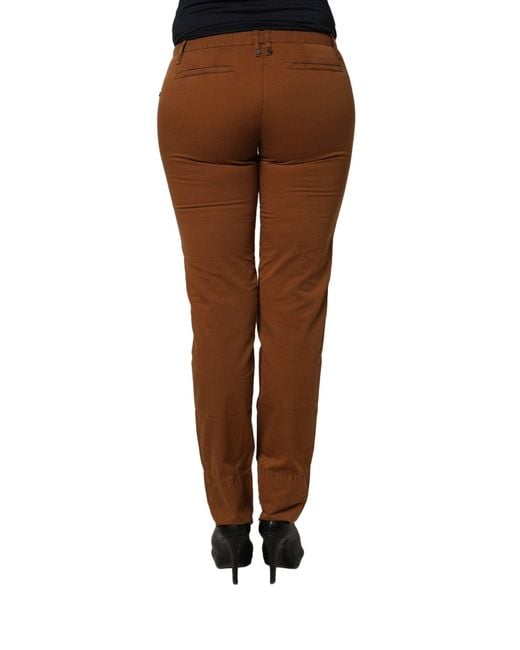 Plein Sud Brown Cotton Mid Waist Skinny Chino Pants
