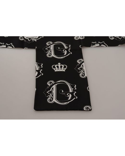 Dolce & Gabbana Black Dg Crown Print Shawl Neck Wrap Fringe Scarf Silk for men