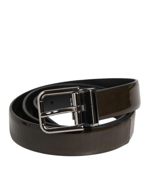 Dolce & Gabbana Black Glossy Leather Classic Metal Buckle Belt for men