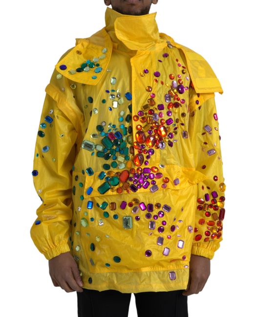 Dolce & Gabbana Yellow Crystal Embellished Hooded Jacket for men