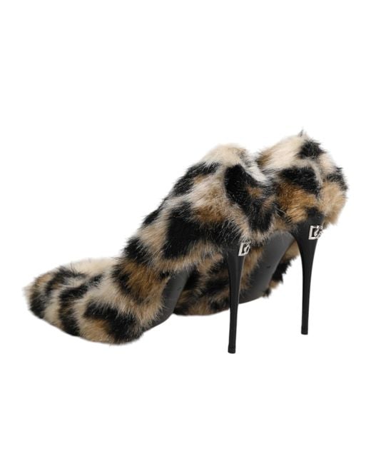 Dolce & Gabbana Metallic Brown Fur Leopard High Heels Pumps Shoes