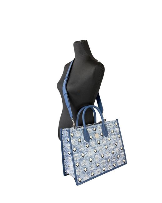 MCM Blue Aren Munchen Denim Tote Bag