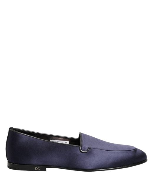 Dolce & Gabbana Blue Satin Logo Slip On Flats Loafers Shoes for men