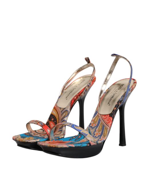 Dolce & Gabbana Blue Multicolor Floral High Heels Sandals Shoes