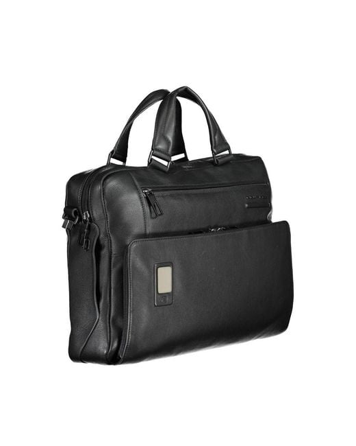 Piquadro Black Leather Briefcase for men