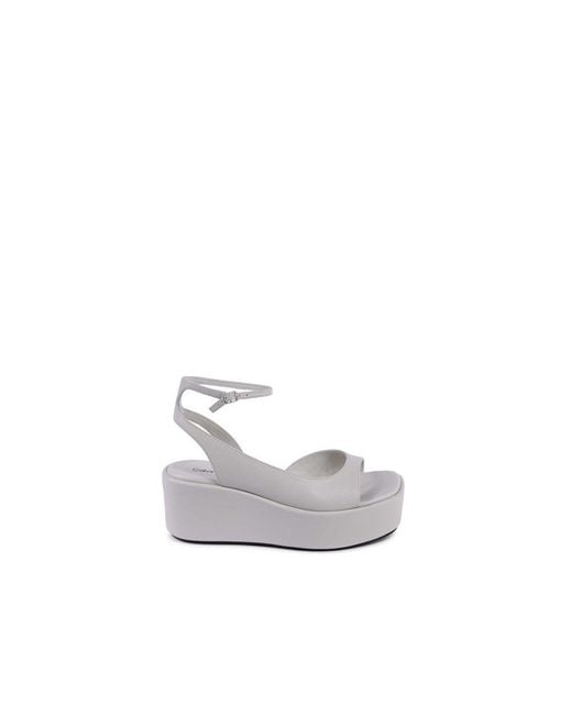 Calvin Klein White Beige Leather Platform Sandals