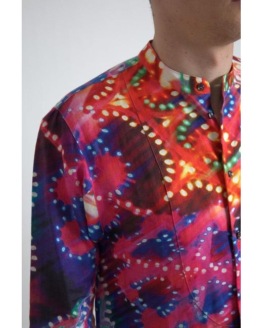 Dolce & Gabbana Red Multicolor Luminarie Print Linen Shirt for men