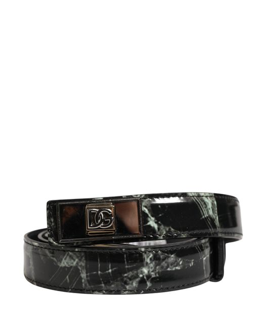 Dolce & Gabbana Black Marble Leather Dg Logo Buckle Belt Calf for men