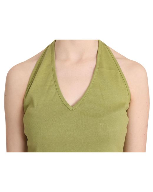 Gianfranco Ferré Green Halter Cotton Sleeveless Casual Tank Top Blouse