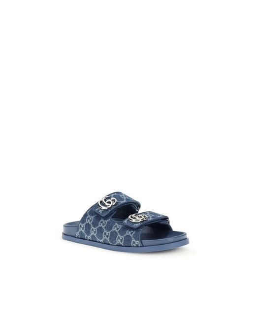 Gucci Blue Cotton Flat Sandals