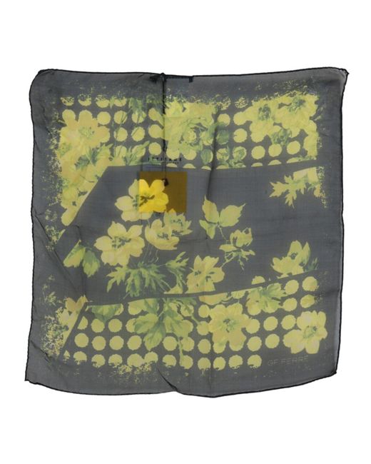 Gianfranco Ferré Green Gf Ferre Yellow Floral Wrap Shawl Foulard Scarf