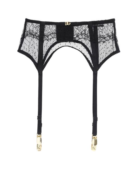 Dolce & Gabbana Black Lace Garter Belt With Logo