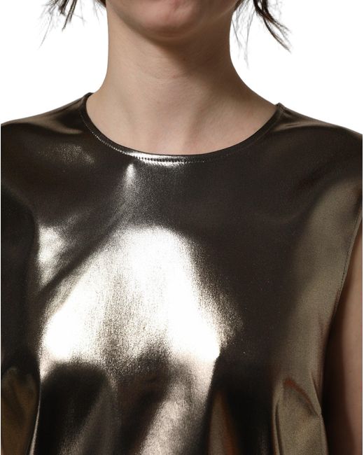 Dolce & Gabbana Black Metallic Roundneck Sleevelesstank Top Acetate Nylon Elastane