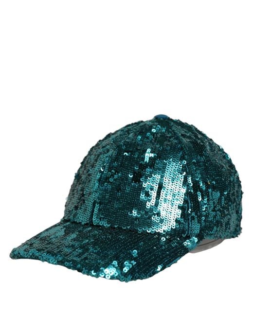 Dolce & Gabbana Men Green Cotton Sequin Baseball Cap 6 Panels Hat for men
