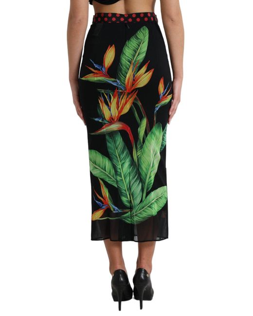 Dolce & Gabbana Green Black Strelitzia High Waist Pencil Cut Skirt