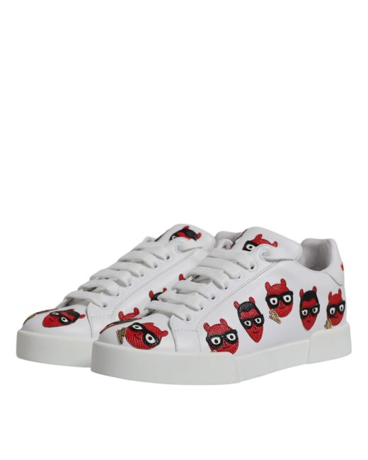 Dolce & Gabbana White Devil Face Portofino Sneakers Shoes