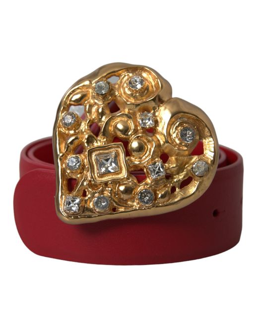 Dolce & Gabbana Red Leather Heart Metal Buckle Belt