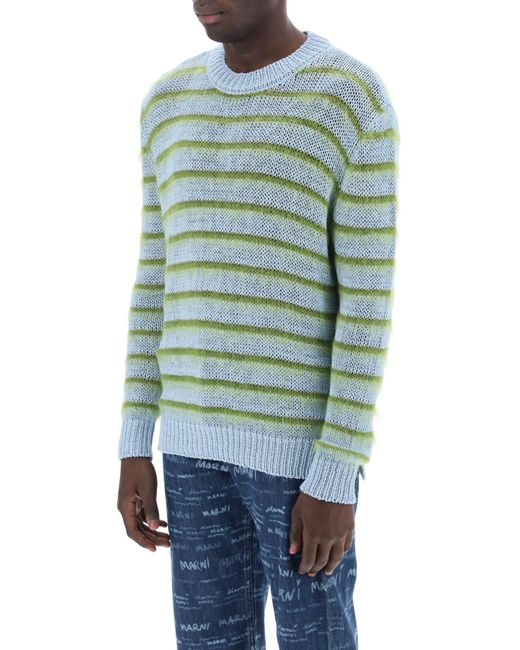 Marni Green Sweater In Striped Cotton And Mohair for men