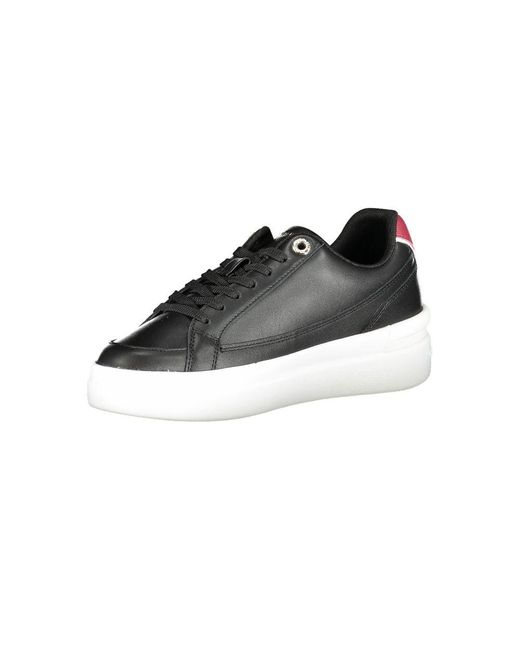 Tommy Hilfiger Black Sleek Lace-Up Sneakers With Contrast Accents