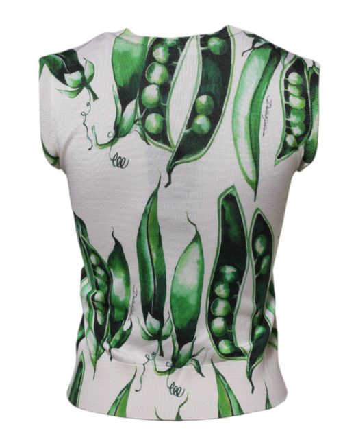 Dolce & Gabbana White Green Pea Print Sleeveless Blouse Top for men