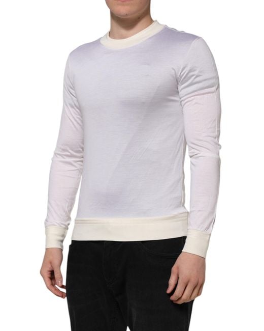 Dolce & Gabbana White Long Sleeve Tshirt Contrast Trim for men