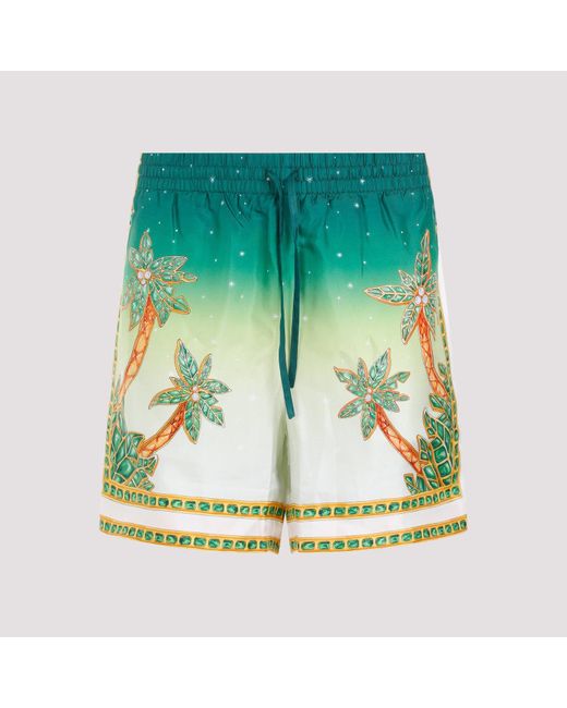 Casablancabrand Green Multicolor Joyaux D'afrique Silk Shorts for men