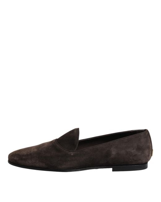 Dolce & Gabbana Black Brown Velvet Leather Slip On Loafers Shoes for men