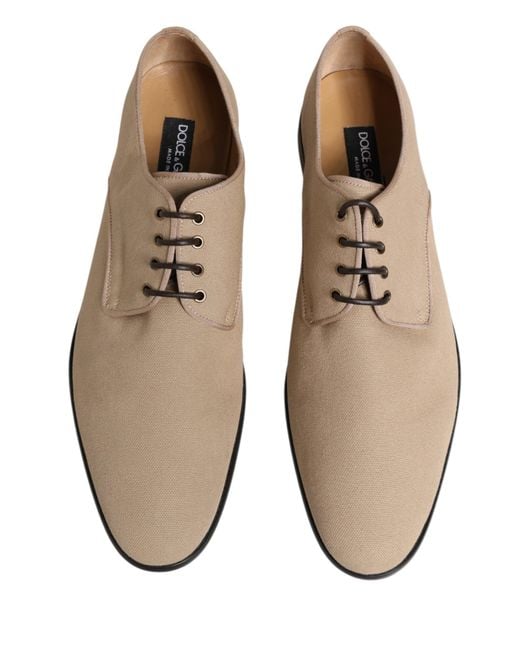 Dolce & Gabbana White Beige Canvas Derby Lace Up Dress Men Shoes for men