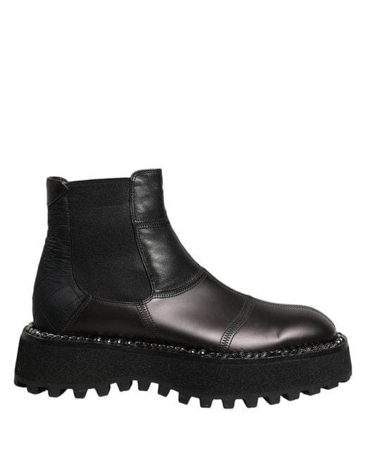 Dolce & Gabbana Black Leather Slip On Chelsea Boots Shoes for men