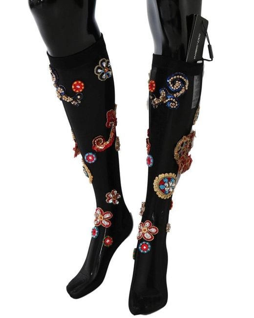 Dolce & Gabbana Black Stretch Carretto Crystal Socks