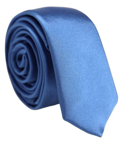 Dolce & Gabbana Men Blue 100% Silk Satin Adjustable Tied Necktie Tie for men