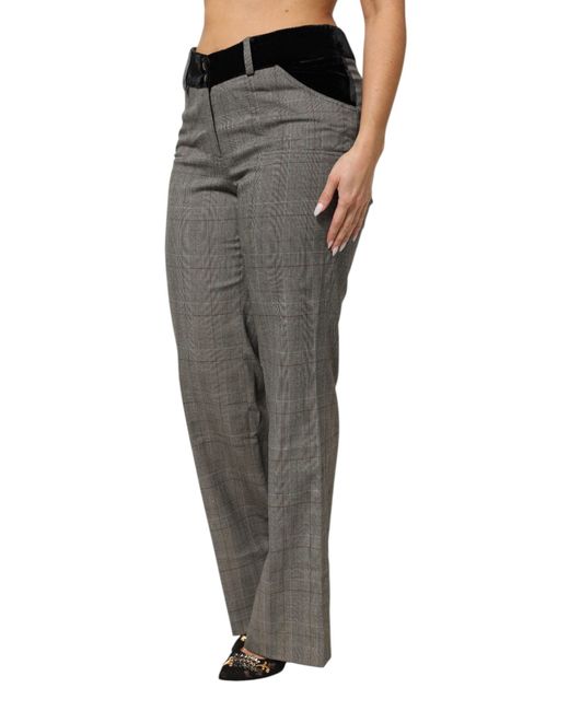 Bencivenga Gray Wool Blend Plaid Straight Leg Velvet Waist Pants