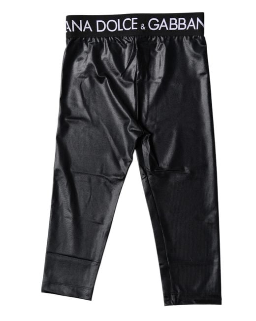 Dolce & Gabbana Gray Black Logo Nylon Cropped Tights Pants Underwear