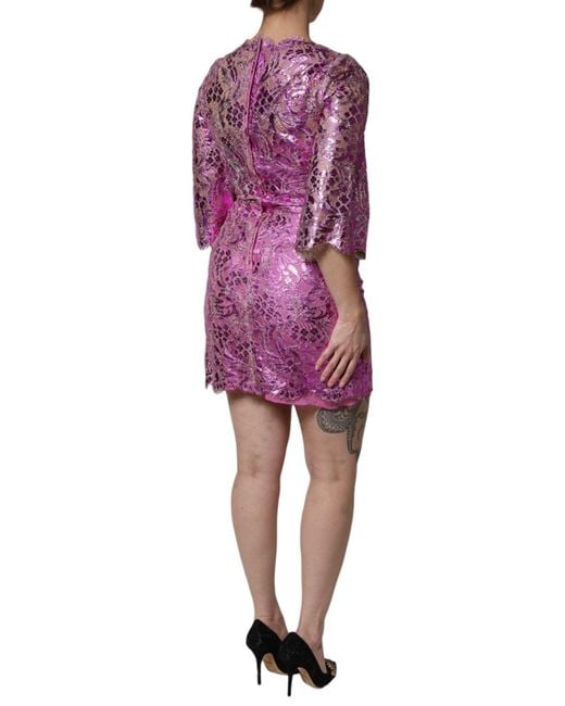 Dolce & Gabbana Purple Metallic Fuchsia Floral Sheath Mini Dress for men